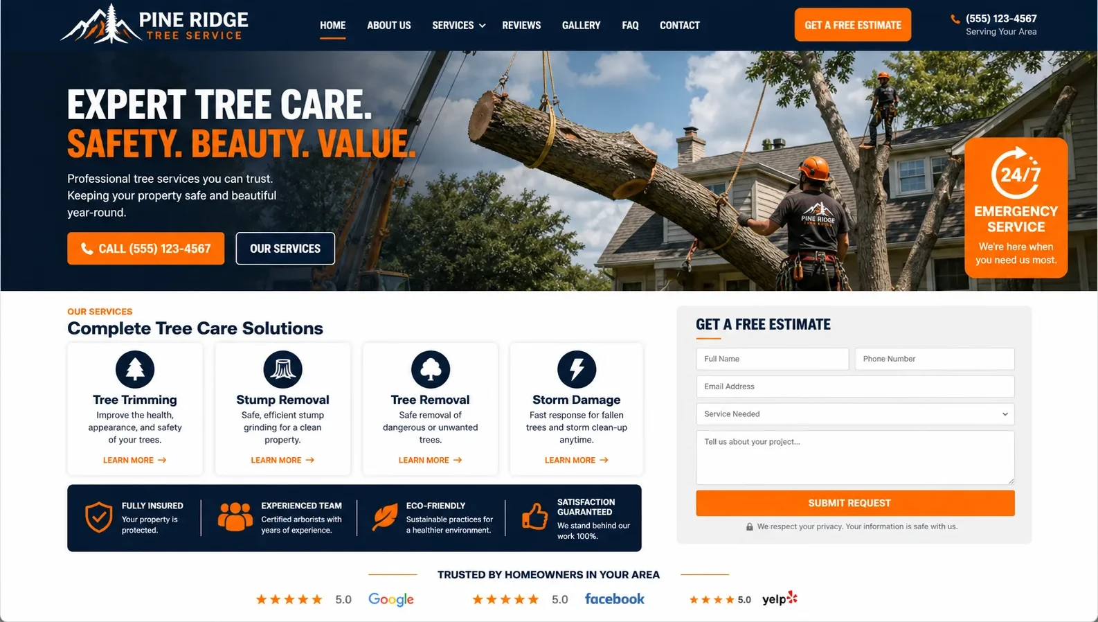 Tree service website example